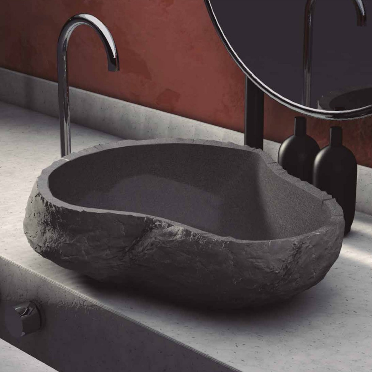 Barriga Pavimentación herramienta Lavabo sobre encimera: Art&bath, akutan lavabo sobre encimera piedra de rio  negro mate
