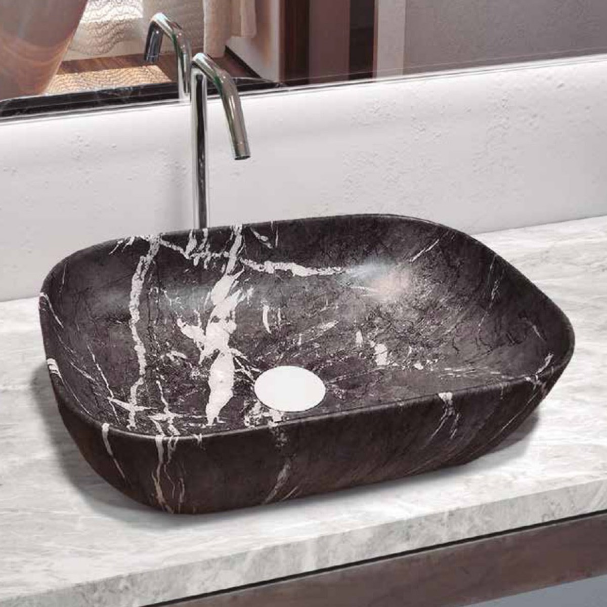 Art&bath, iseo lavabo sobre encimera decorativo transfer porcelana mármol  negro