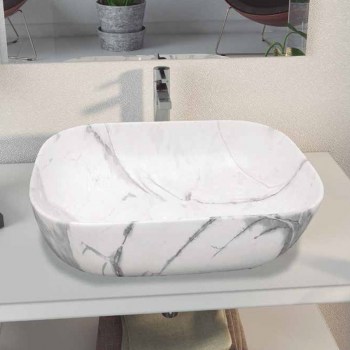 Art Bath, Orta Lavabo Sobrencimera Decorativo transfer Porcelana Mármol Blanco