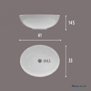 Art Bath, Oval Lavabo Sobrencimera Porcelana Porcelana Blanco Brillo - Cotas