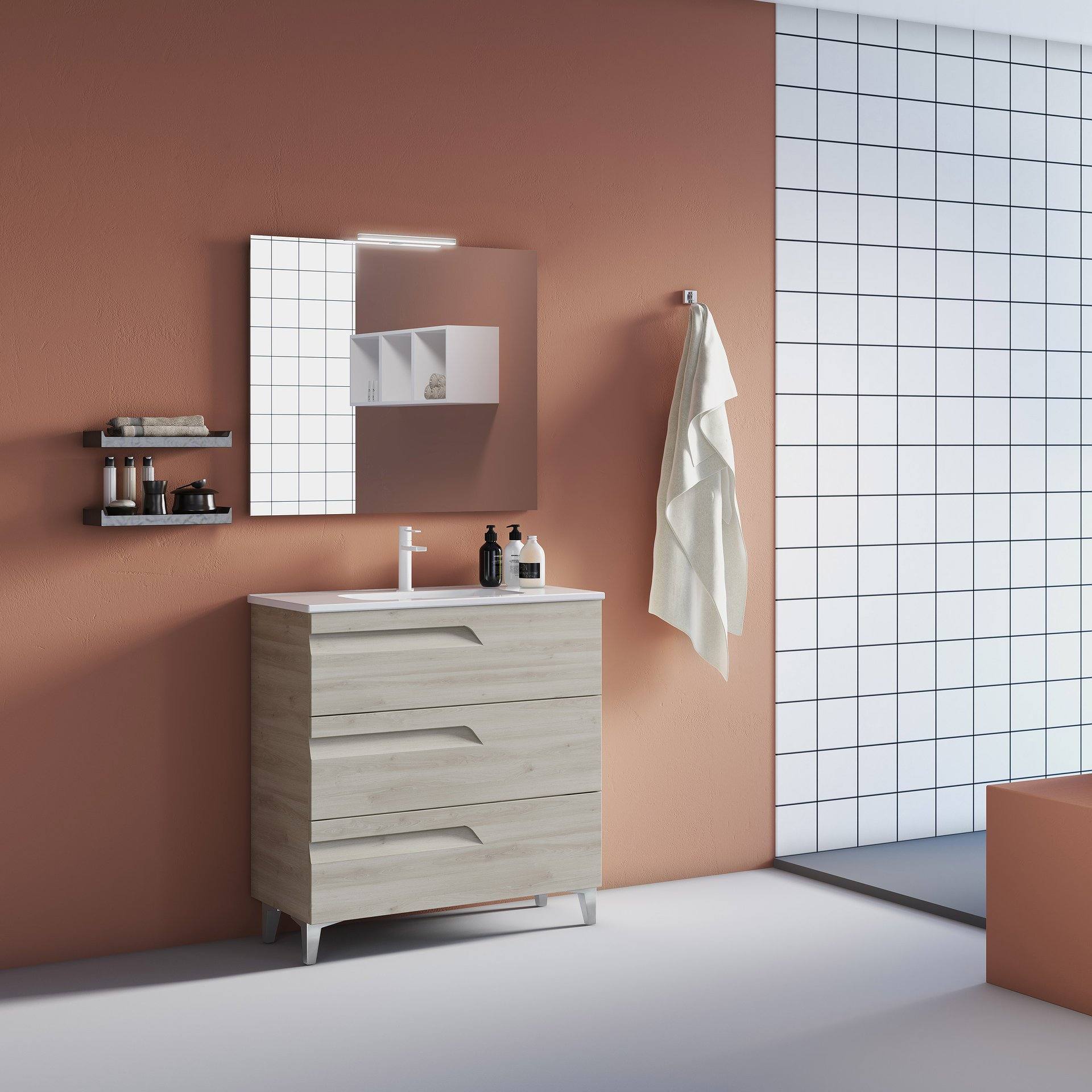 Mueble y Lavabo: Royo vitale de baño fondo reducido 3 cajones + lavabo slim